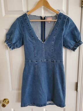 Show Me Your Mumu Denim Puff Sleeve Mini Dress Size Small